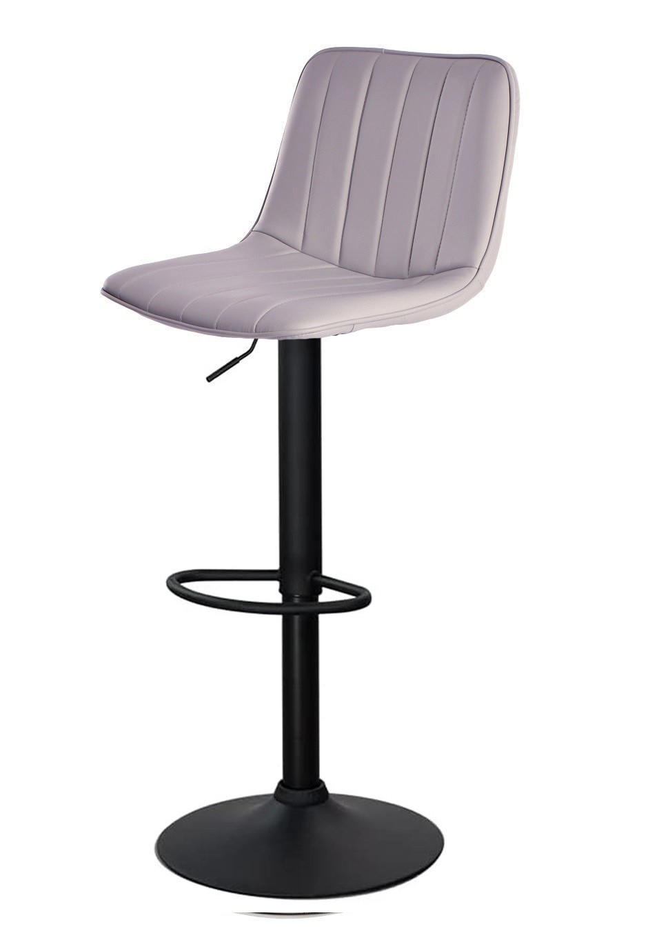 Taburete YUCCA, regulable, metal negro, tapizado similpiel gris claro