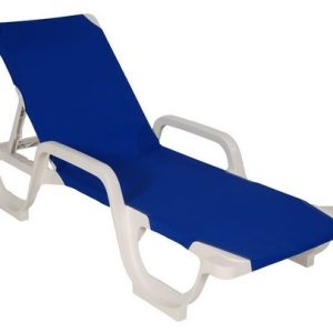 Tumbona COSTASOL, apilable, polipropileno blanco, tejido textilene azul