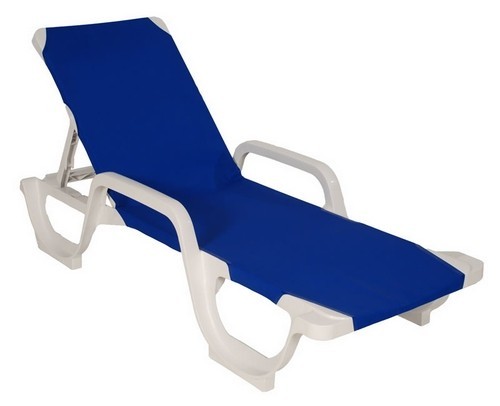 Tumbona COSTASOL, apilable, polipropileno blanco, tejido textilene azul
