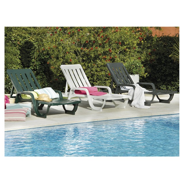 Tumbona MALAGA, 5 posiciones, apilable, polipropileno blanco