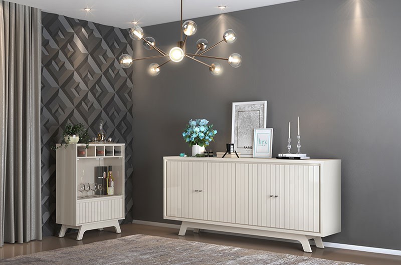 Vitrina BREST, cristal, blanco roto